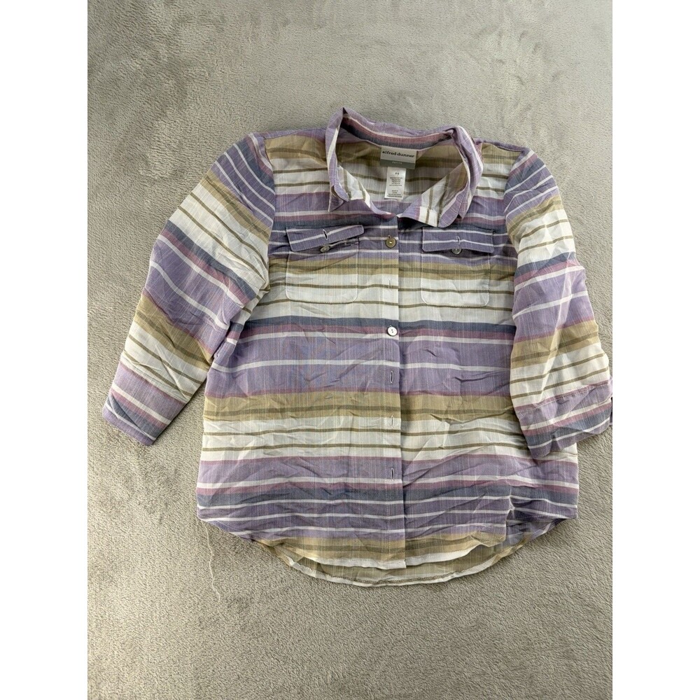 Alfred Dunner Button Down Shirt Womens Size P/S 3/4 Sleeves Multicolor Casual